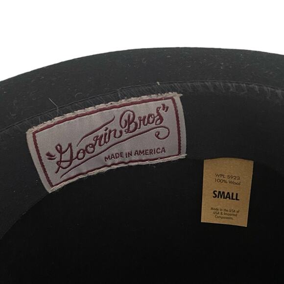 Goorin Bros. Black Wool Fedora Hat Gray Trim Size Small USA WPL 5923 Vintage - Picture 3 of 8